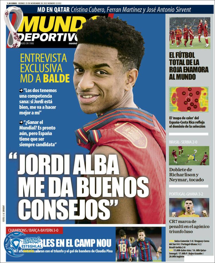 روزنامه  ورزشی موندو دپورتیوو جمعه 4 آذر 1401 