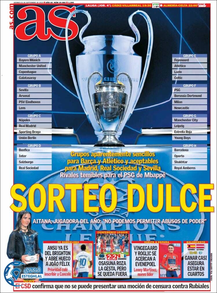 روزنامه ورزشی آ اس جمعه 10 شهریور 1402