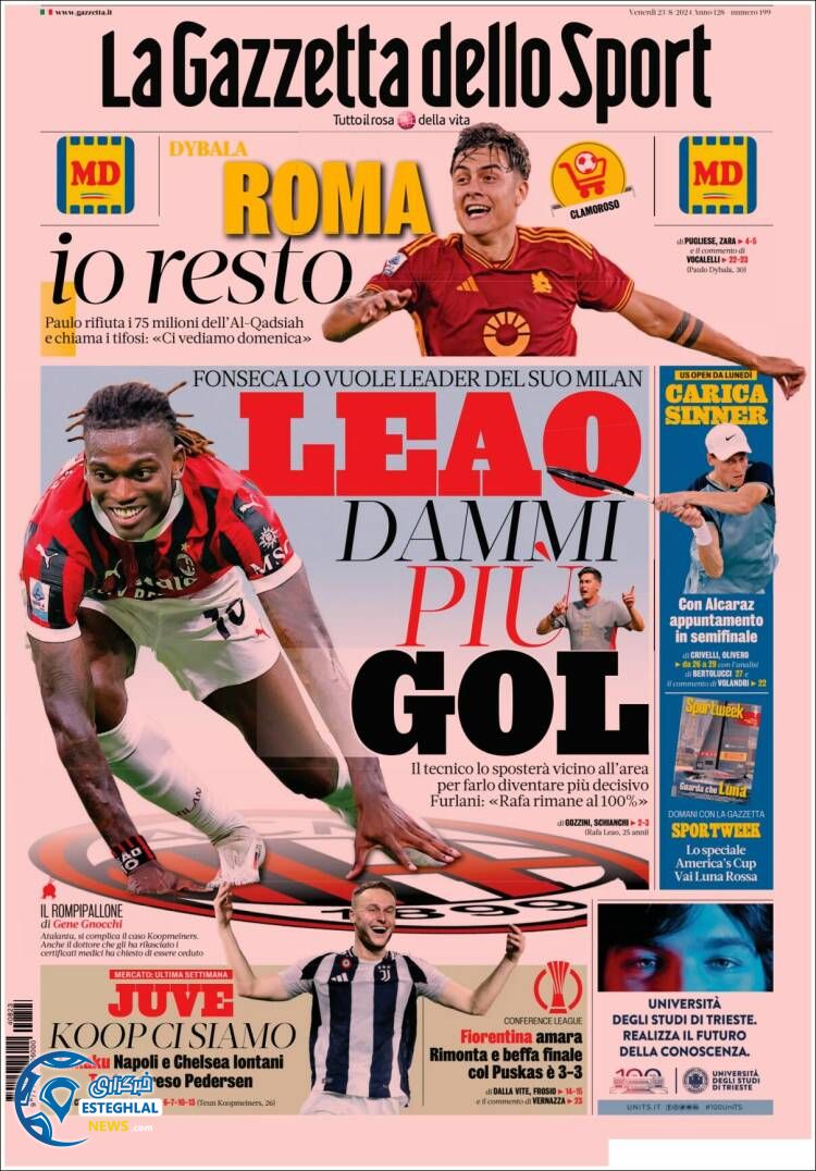 روزنامه ورزشی گاتزتا دلو اسپورت جمعه 2 شهریور 1403 