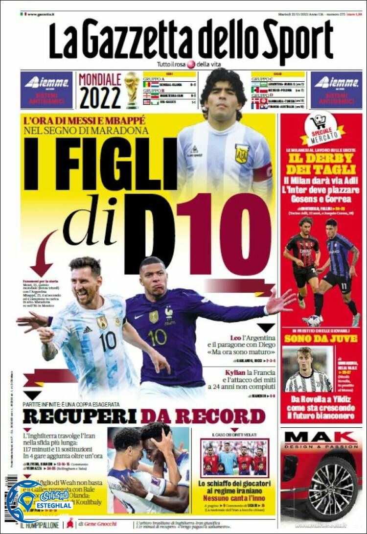 روزنامه ورزشی گاتزتا دلو اسپورت سه شنبه 1 آذر 1401 