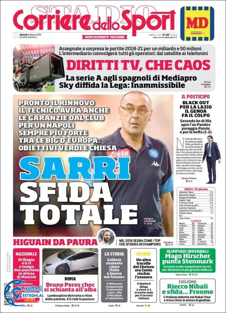 روزنامه ورزشی کوریره دلو اسپورت سه شنبه 17 بهمن 1396