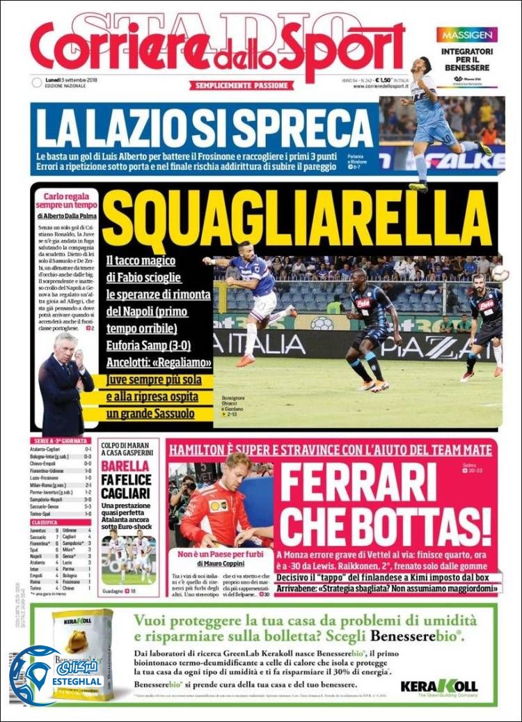 روزنامه ورزشی کوریره دلو اسپورت دوشنبه 12 شهریور 1397