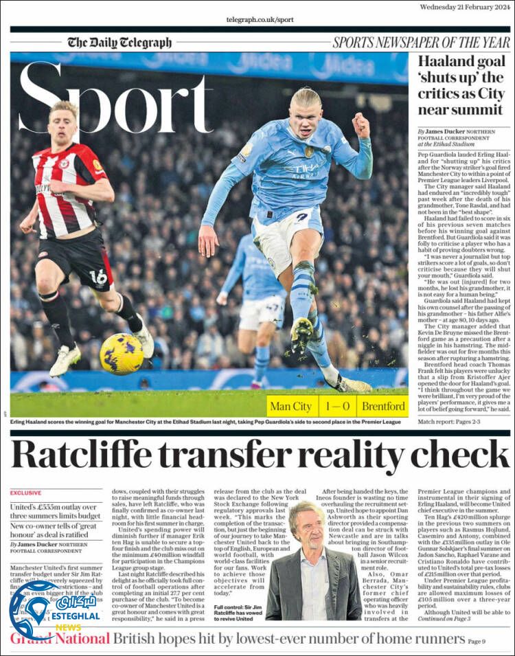 روزنامه ورزشی تلگراف اسپورت چهارشنبه 2 اسفند 1402