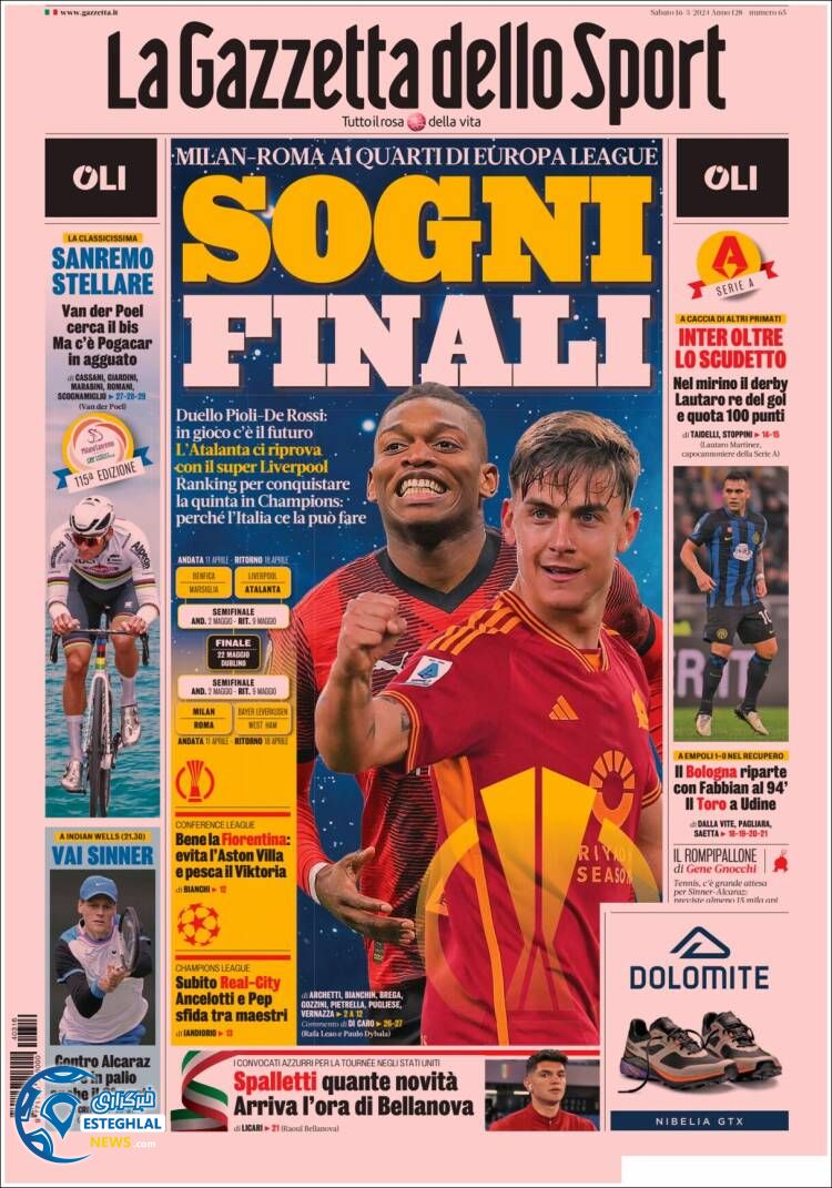 روزنامه ورزشی گاتزتا دلو  اسپورت شنبه 26 اسفند 1402 