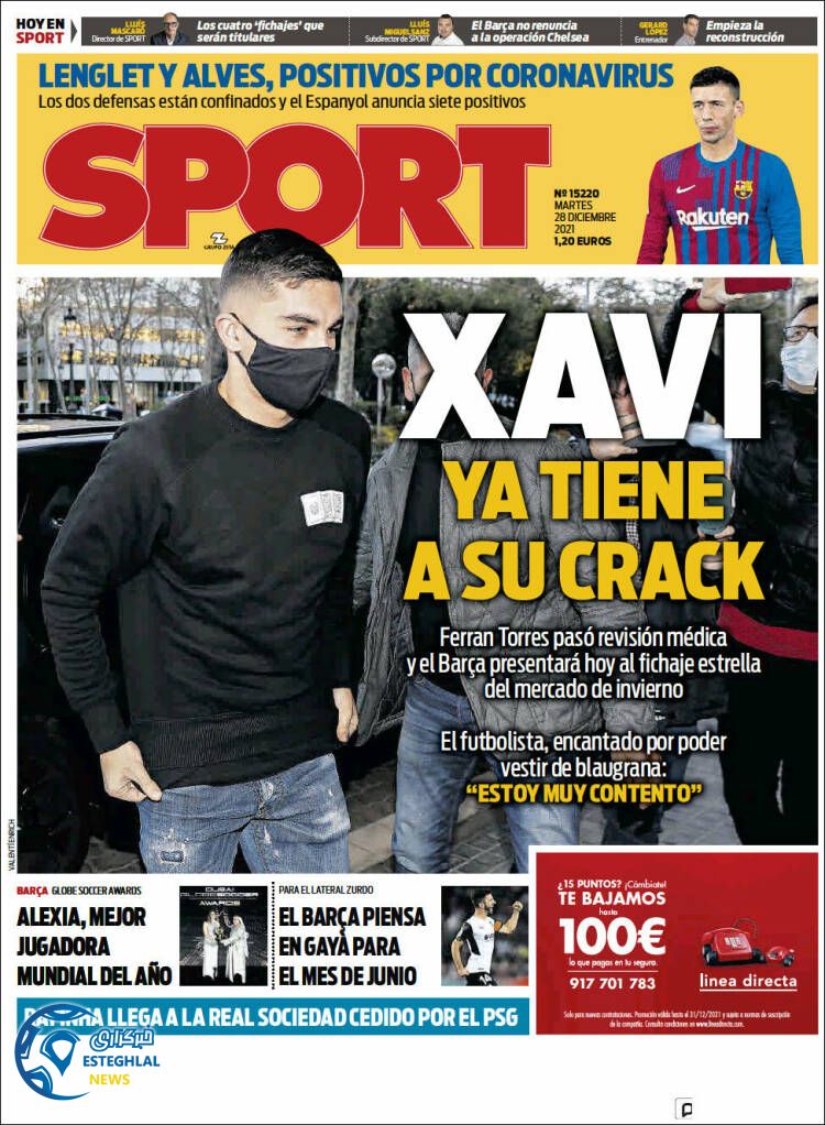 روزنامه ورزشی اسپورت سه شنبه 7 دی 1400