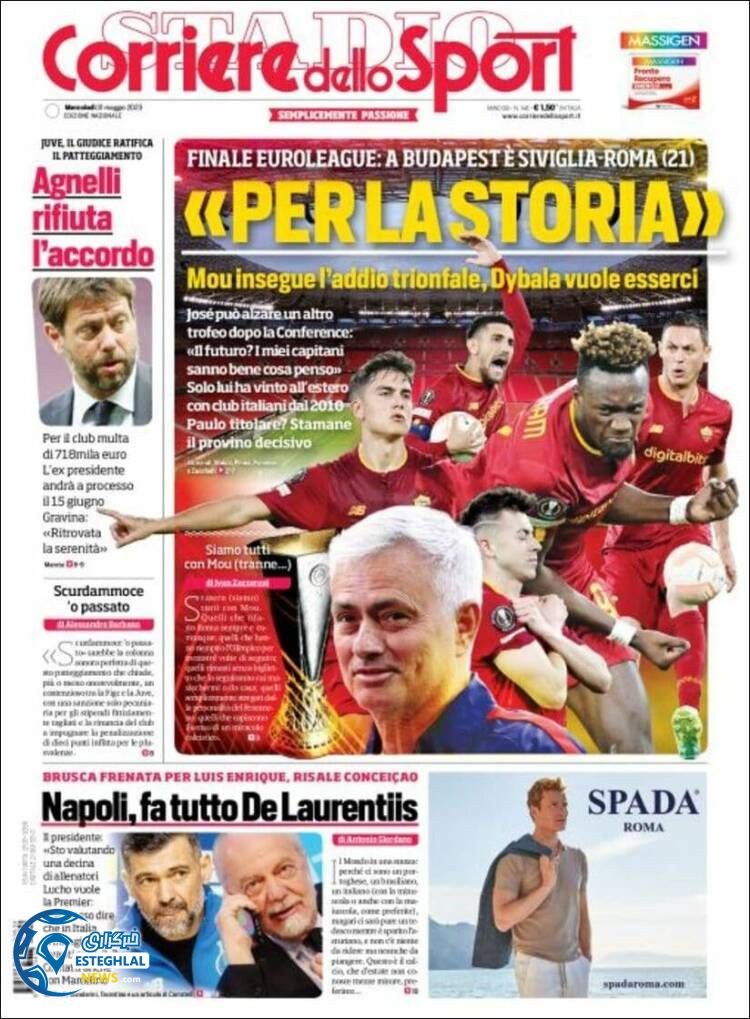 روزنامه ورزشی کوریره دلو اسپورت چهارشنبه 10 خرداد 1402 