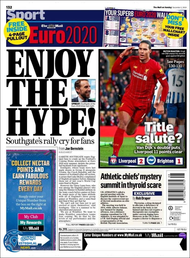 روزنامه ورزشی مایل اسپورت یکشنبه 10 آذر 1398