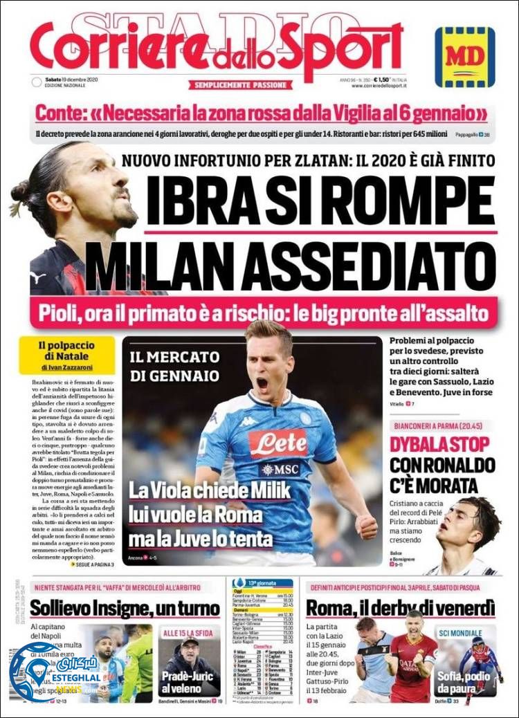 روزنامه ورزشی کوریره دلو اسپورت شنبه 29 آذر 1399