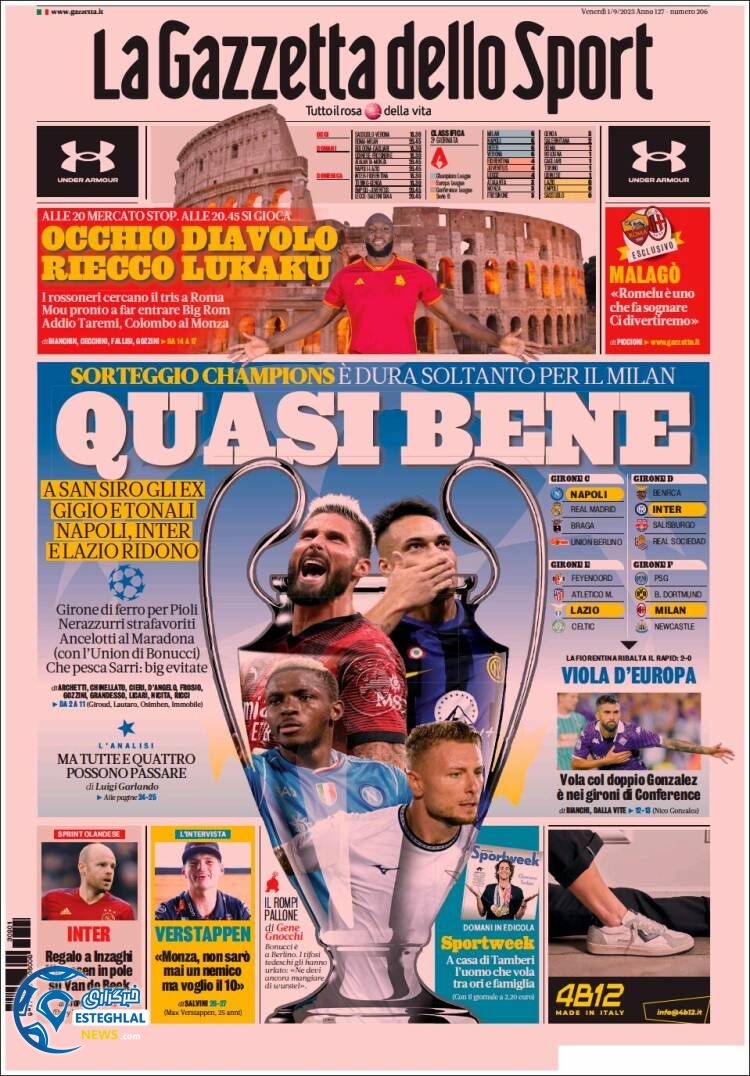 روزنامه ورزشی گاتزتا دلو اسپورت جمعه 10 شهریور 1402