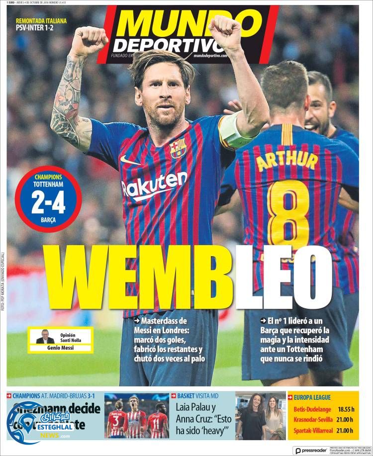 روزنامه ورزشی موندو دپورتیوو پنجشنبه 12 مهر 1397