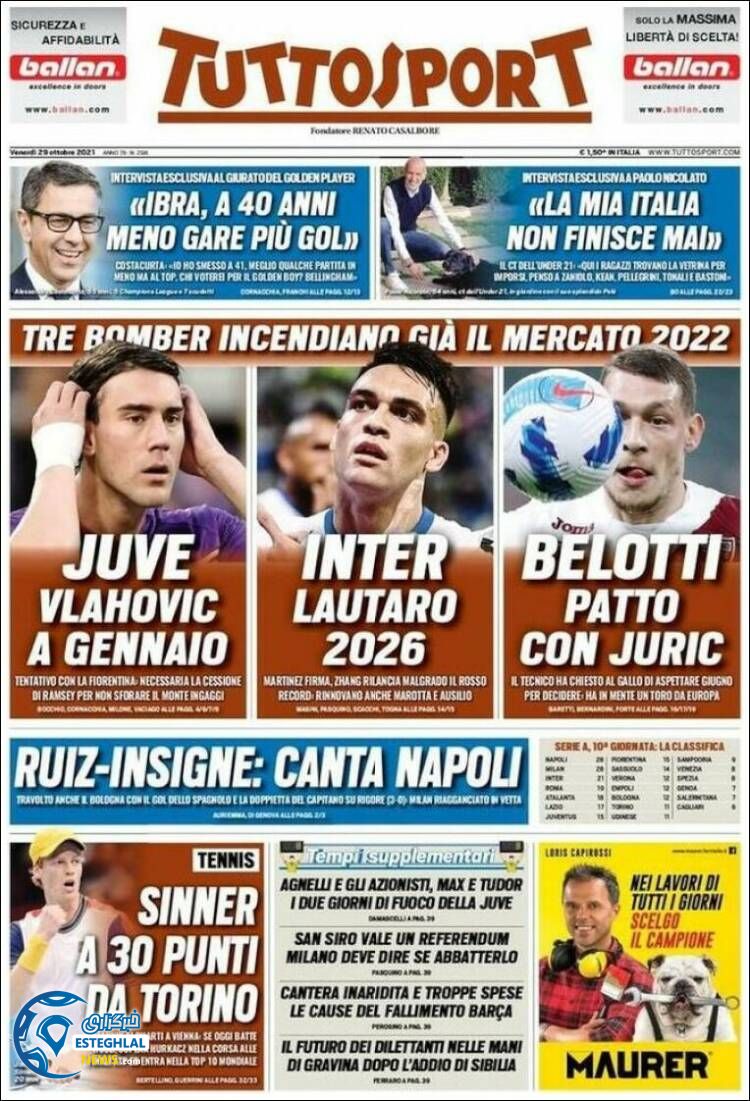 روزنامه ورزشی توتو اسپورت جمعه 7 آبان 1400