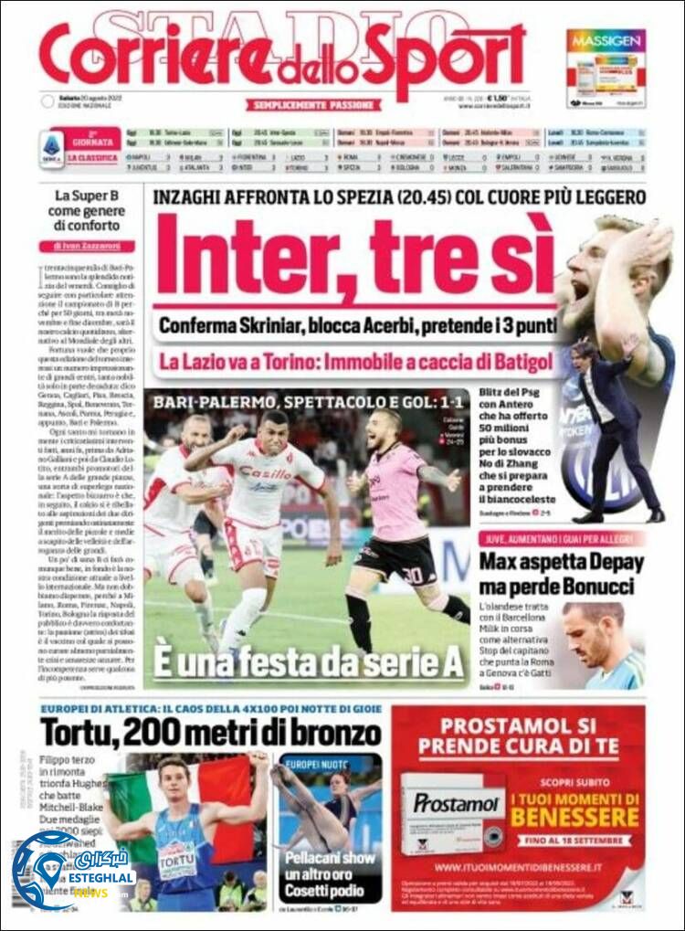 روزنامه ورزشی کوریره دلو اسپورت شنبه 29 مرداد 1401 