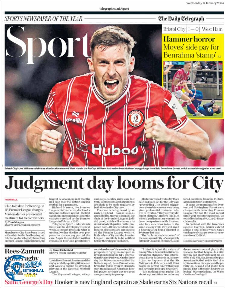 روزنامه ورزشی تلگراف اسپورت چهارشنبه 27 دی 1402 