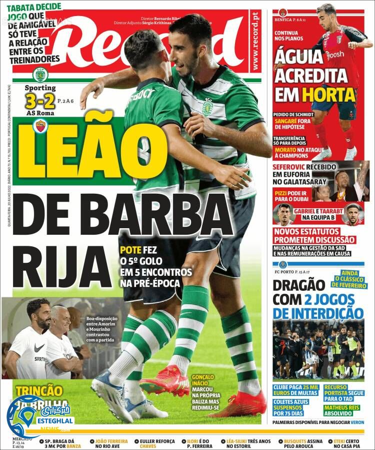 روزنامه ورزشی رکورد چهارشنبه 29 تیر 1401