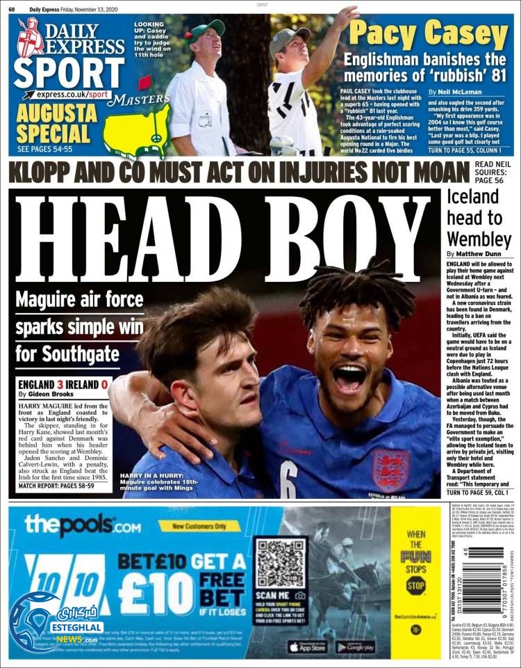 روزنامه ورزشی اکسپرس اسپورت جمعه 23 آبان 1399