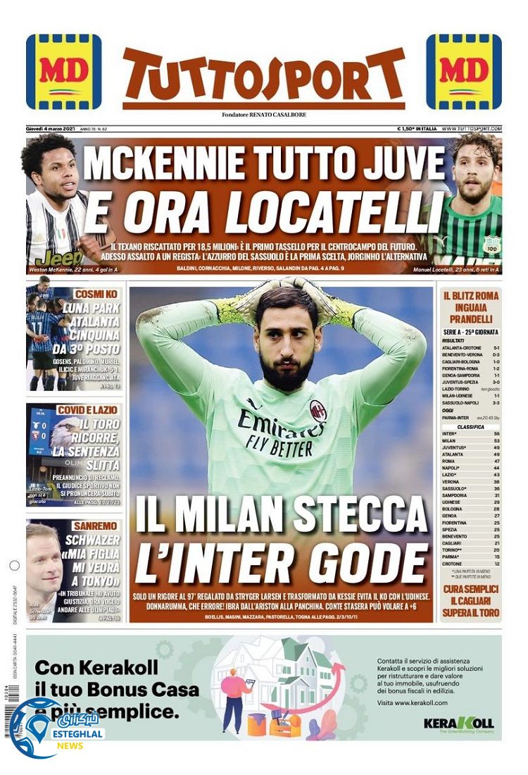 روزنامه ورزشی توتو اسپورت پنجشنبه 14 اسفند 1399