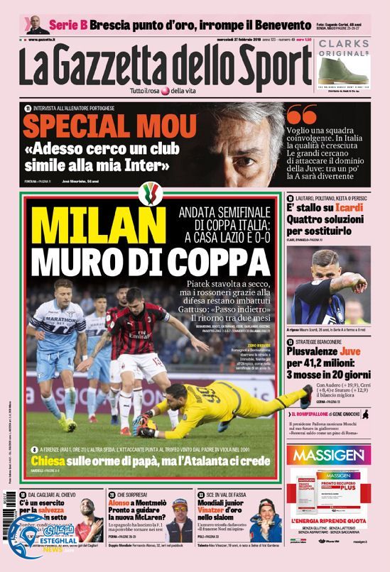 روزنامه ورزشی گاتزتا دلو اسپورت چهارشنبه 8 اسفند 1397