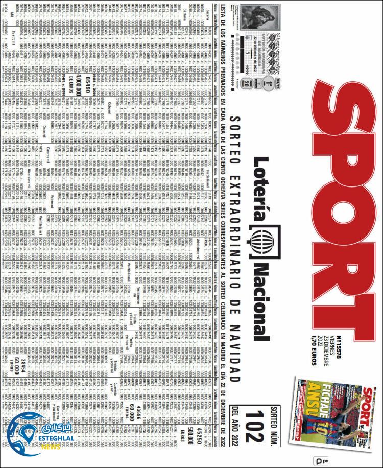 روزنامه ورزشی اسپورت جمعه 2 دی 1401 
