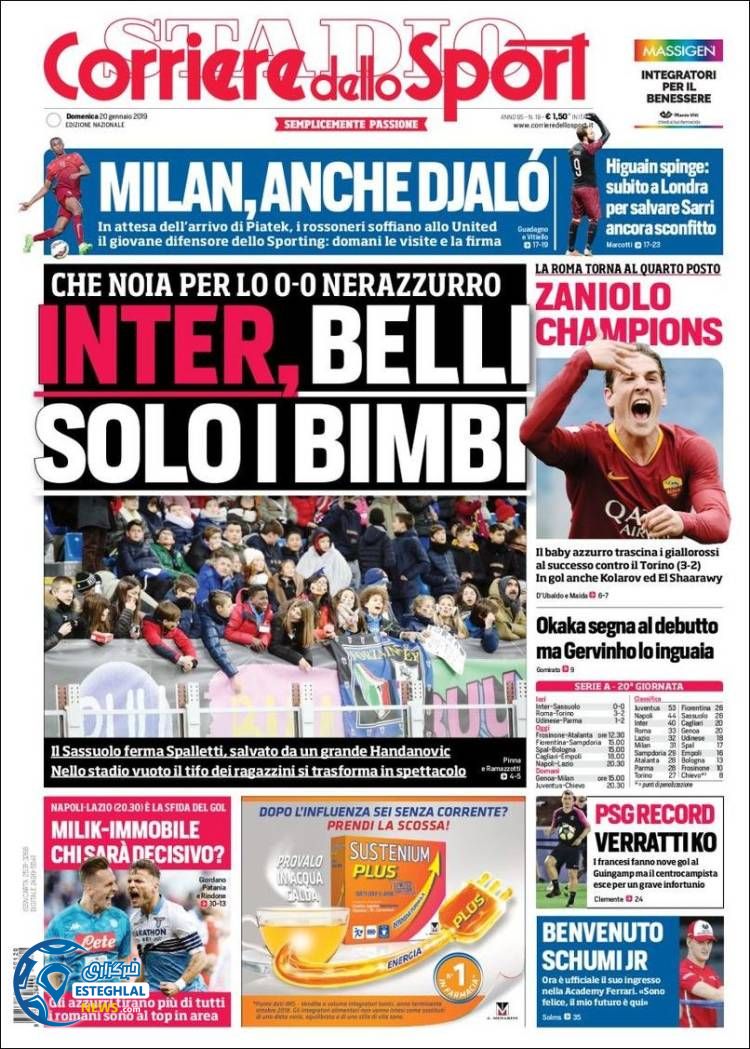 روزنامه ورزشی کوریره دلو اسپورت یکشنبه 30 دی 1397