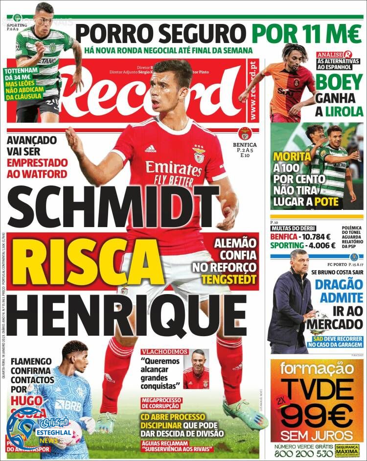 روزنامه ورزشی رکورد چهارشنبه 28 دی 1401 