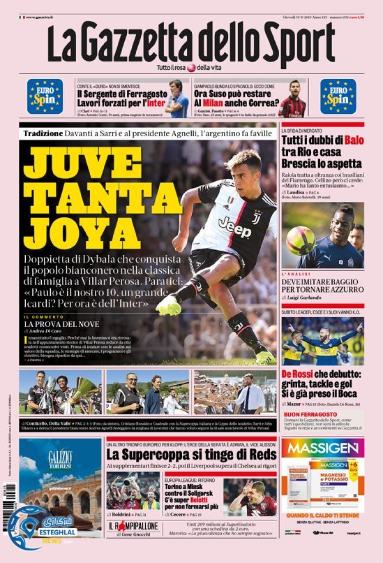 روزنامه ورزشی گاتزتا دلو اسپورت جمعه 25 مرداد 1398