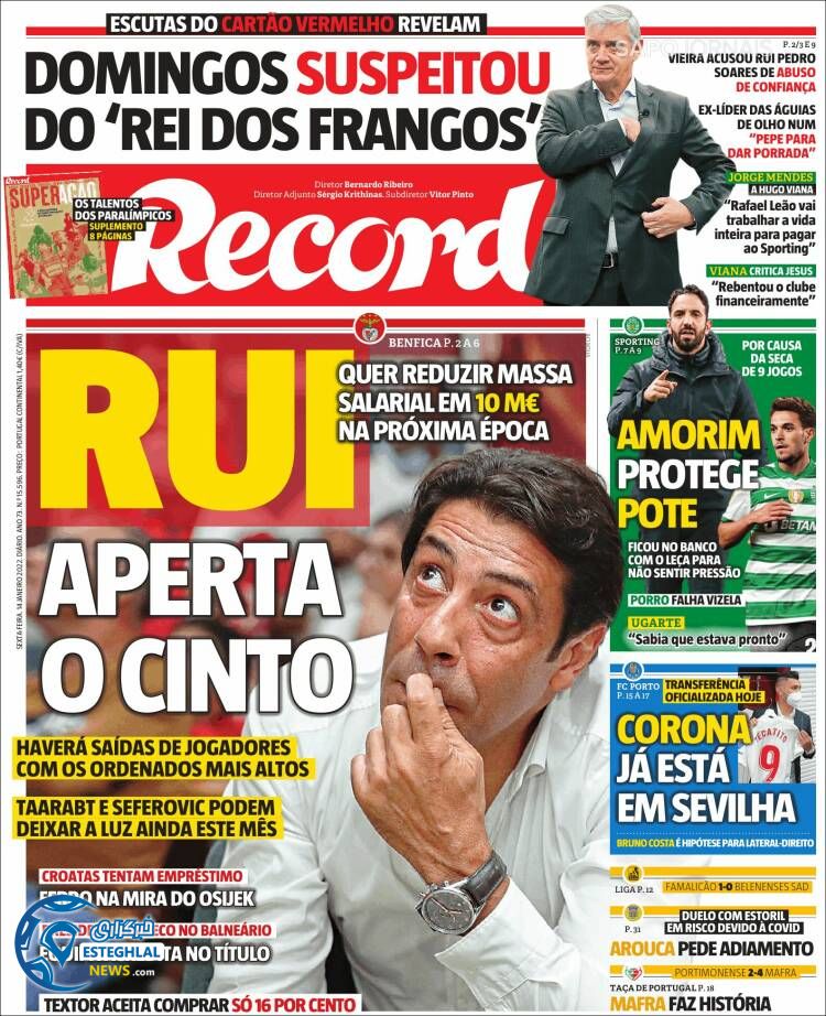 روزنامه ورزشی رکورد جمعه 24 دی 1400