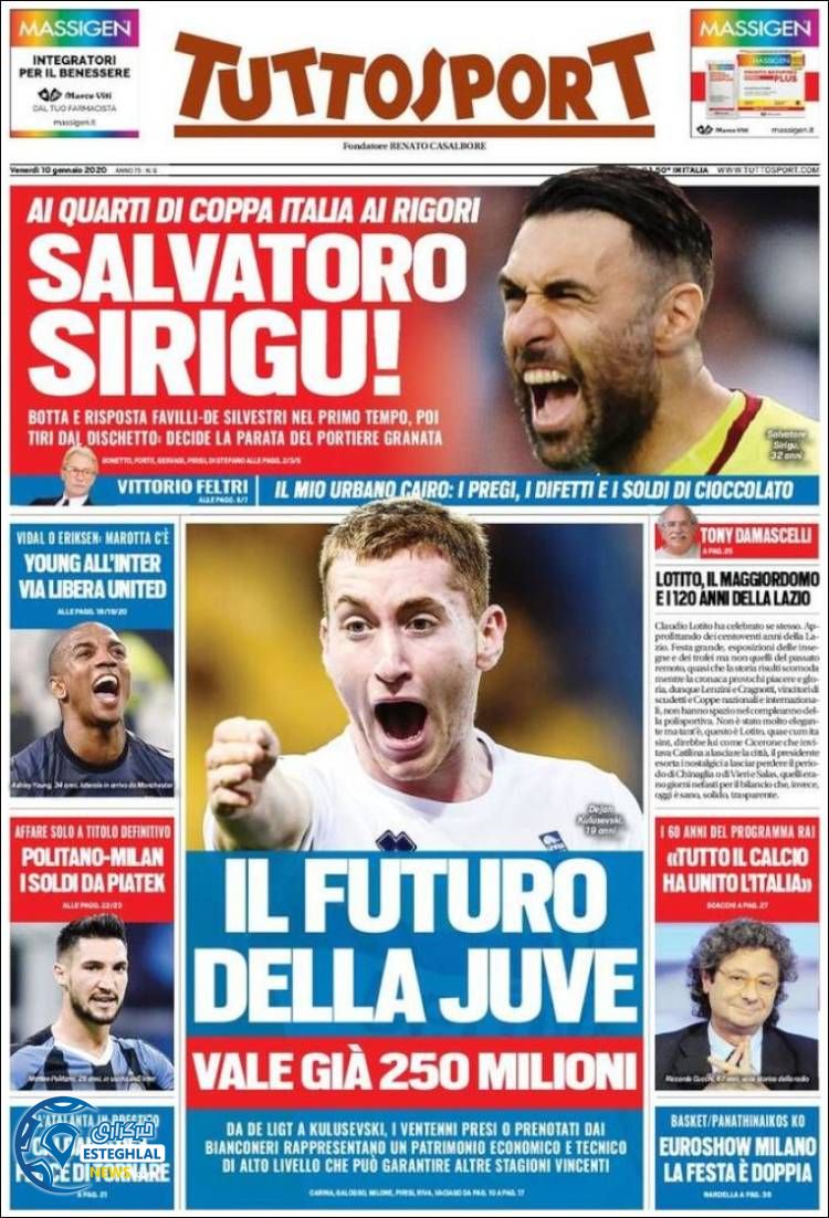 روزنامه ورزشی توتو اسپورت جمعه 20 دی 1398