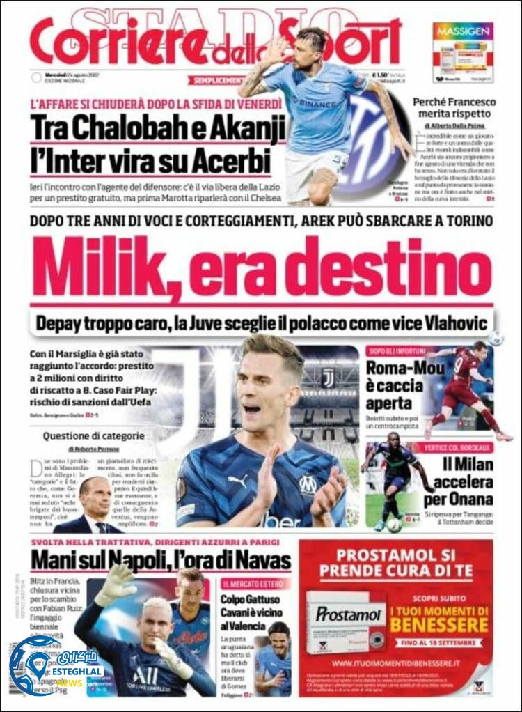 روزنامه ورزشی کوریره دلو اسپورت چهارشنبه 2 شهریور 1401