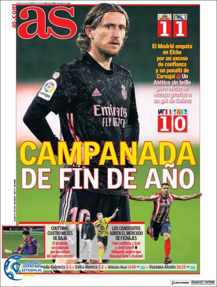 روزنامه ورزشی آاس پنجشنبه 11 دی 1399