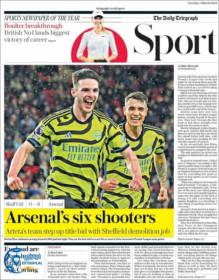 روزنامه ورزشی تلگراف اسپوزت  سه شنبه 15 اسفند 1402 