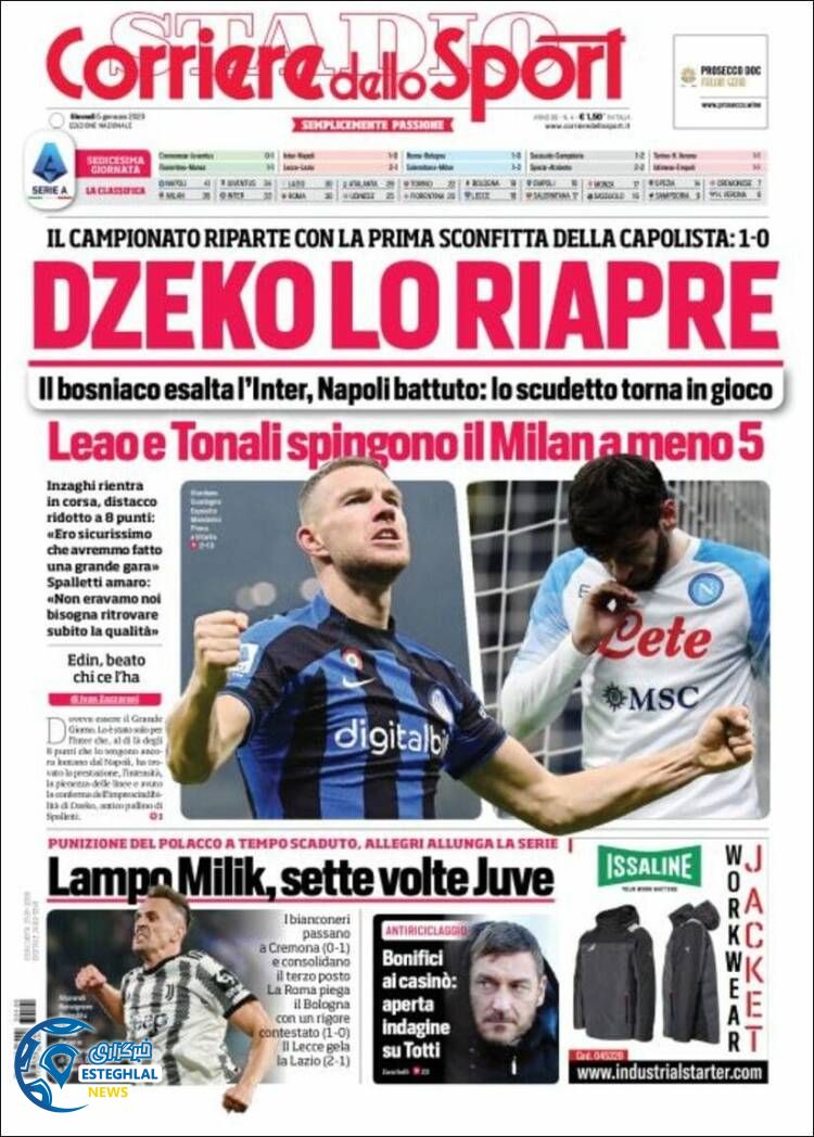 روزنامه ورزشی کوریره دلو اسپورت پنجشنبه 15 دی 1401