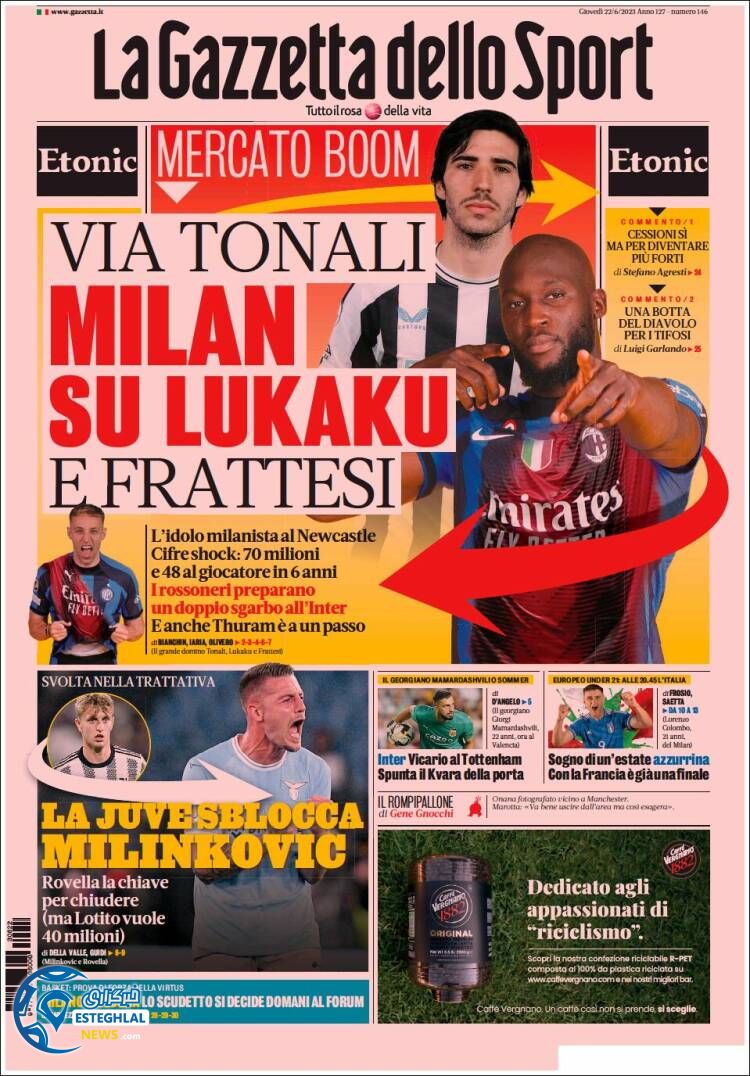 روزنامه  ورزشی گاتزتا دلو اسپورت  پنجشنبه 1 تیر 1402 