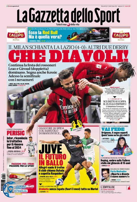 روزنامه ورزشی گاتزتا دلو اسپورت پنجشنبه 21 بهمن 1400