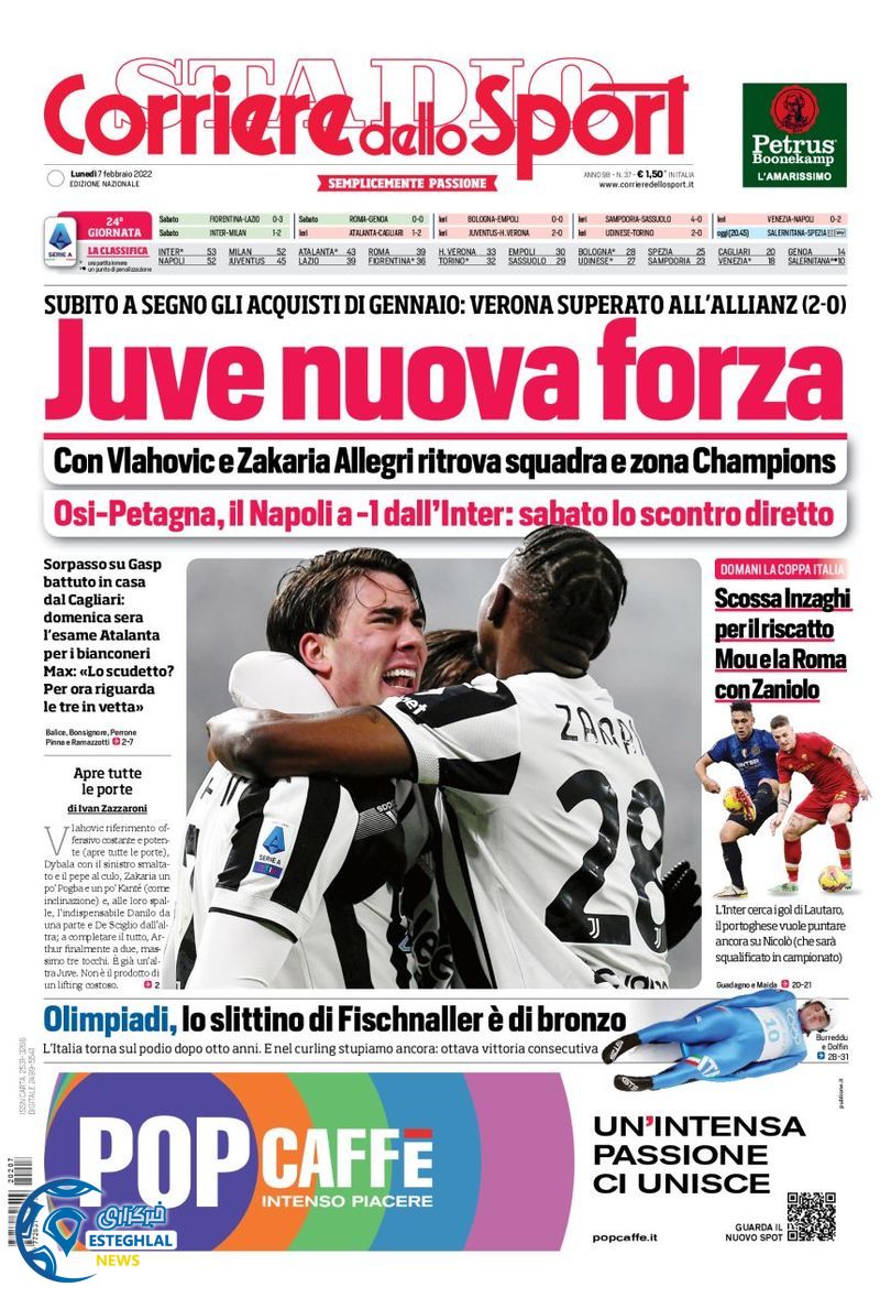 روزنامه ورزشی کوریره دلو اسپورت دوشنبه 18 بهمن 1400