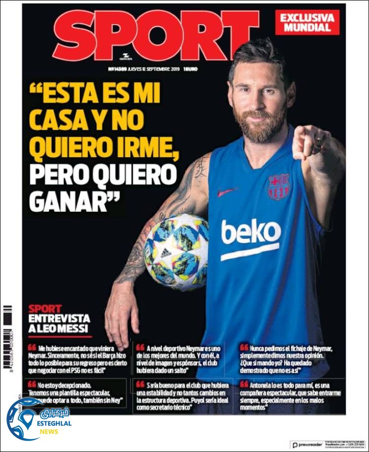 روزنامه ورزشی اسپورت پنجشنبه 21 شهریور 1398