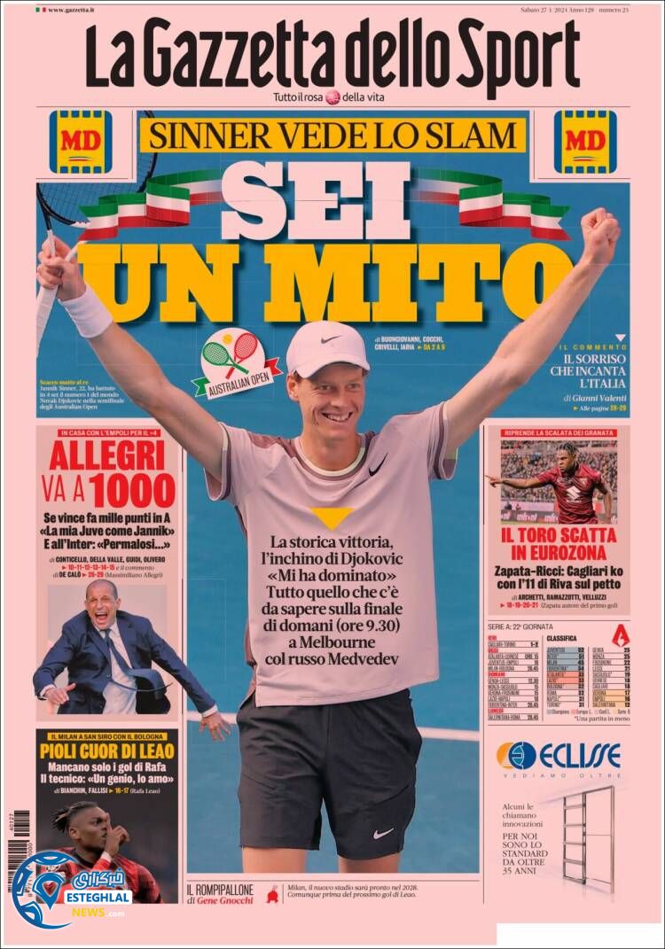 روزنامه ورزشی گاتزتا دلو اسپورت شنبه 7 بهمن 1402 