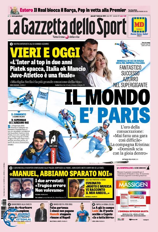 روزنامه ورزشی گاتزتا دلو اسپورت پنجشنبه 18 بهمن 1397