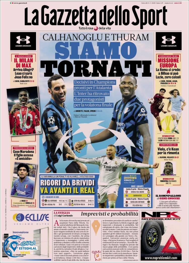 روزنامه  ورزشی گاتزتا دلو اسپورت پنجشنبه 23 اسفند 1403  