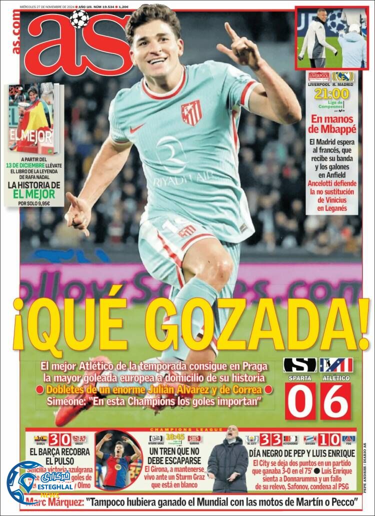 روزنامه ورزشی آ اس چهارشنبه 7 آذر 1403 