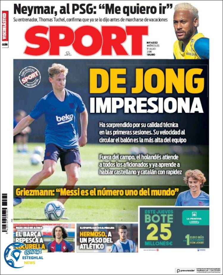 روزنامه ورزشی اسپورت چهارشنبه 26 تیر 1398