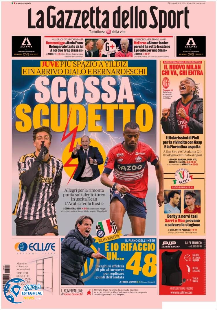 روزنامه ورزشی گاتزتا دلو اسپورت چهارشنبه 20 دی 1402 