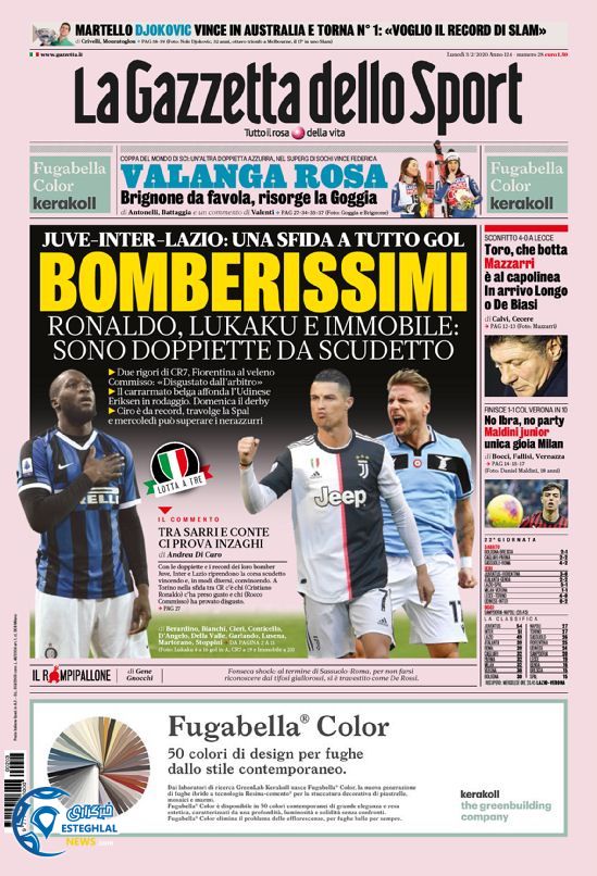 روزنامه ورزشی گاتزتا دلو اسپورت دوشنبه 14 بهمن 1398