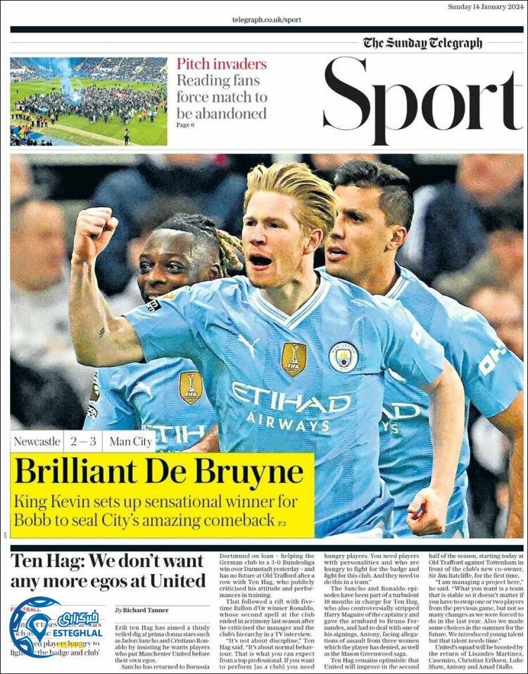 روزنامه ورزشی تلگراف اسپورت یکشنبه 24 دی 1402  