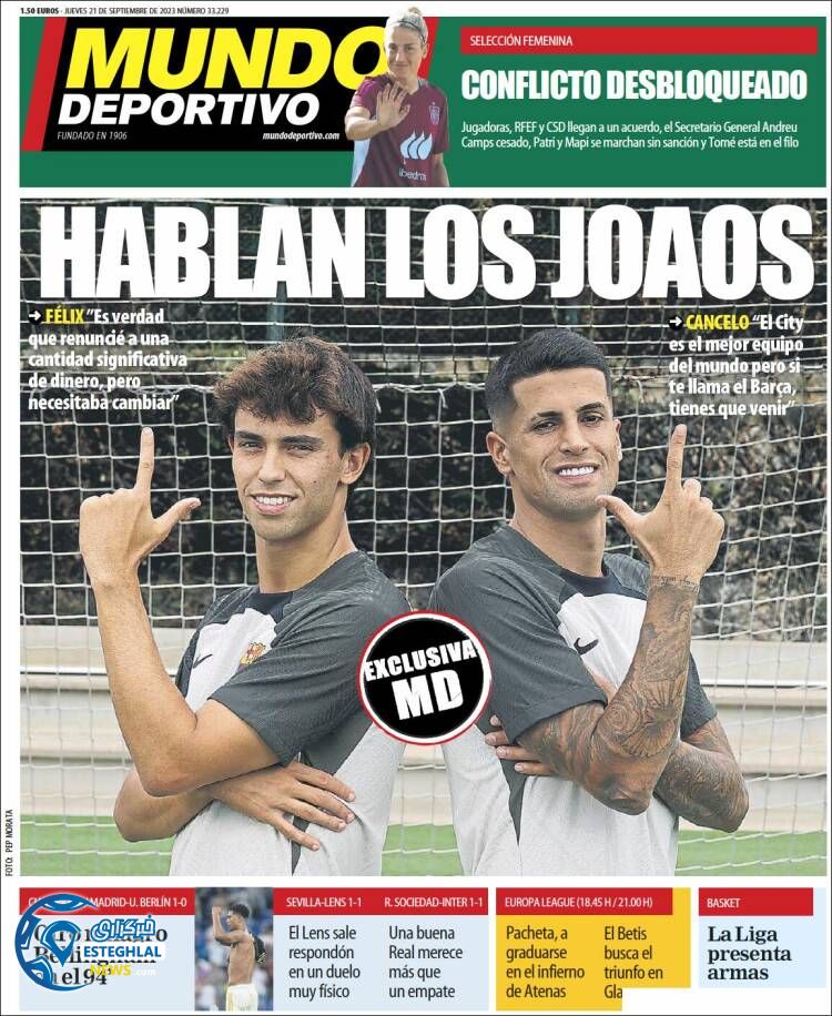 روزنامه ورزشی موندو دپورنیوو پنجشنبه 30 شهریور 1402