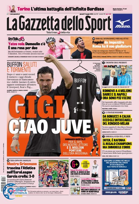 روزنامه گاتزتا دلو اسپورت پنجشنبه 27 اردیبهشت 1397