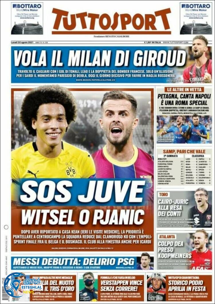 روزنامه ورزشی توتو اسپورت دوشنبه 8 شهریور 1400