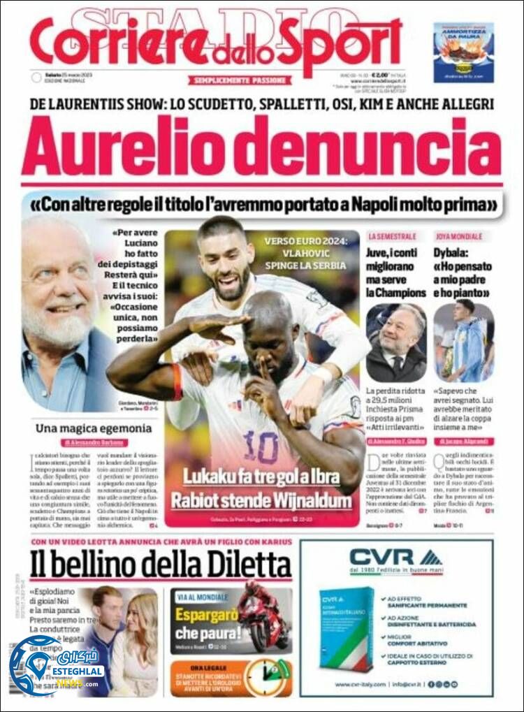 روزنامه ورزشی کوریره دلو اسپورت شنبه 5 فروردین 1402 