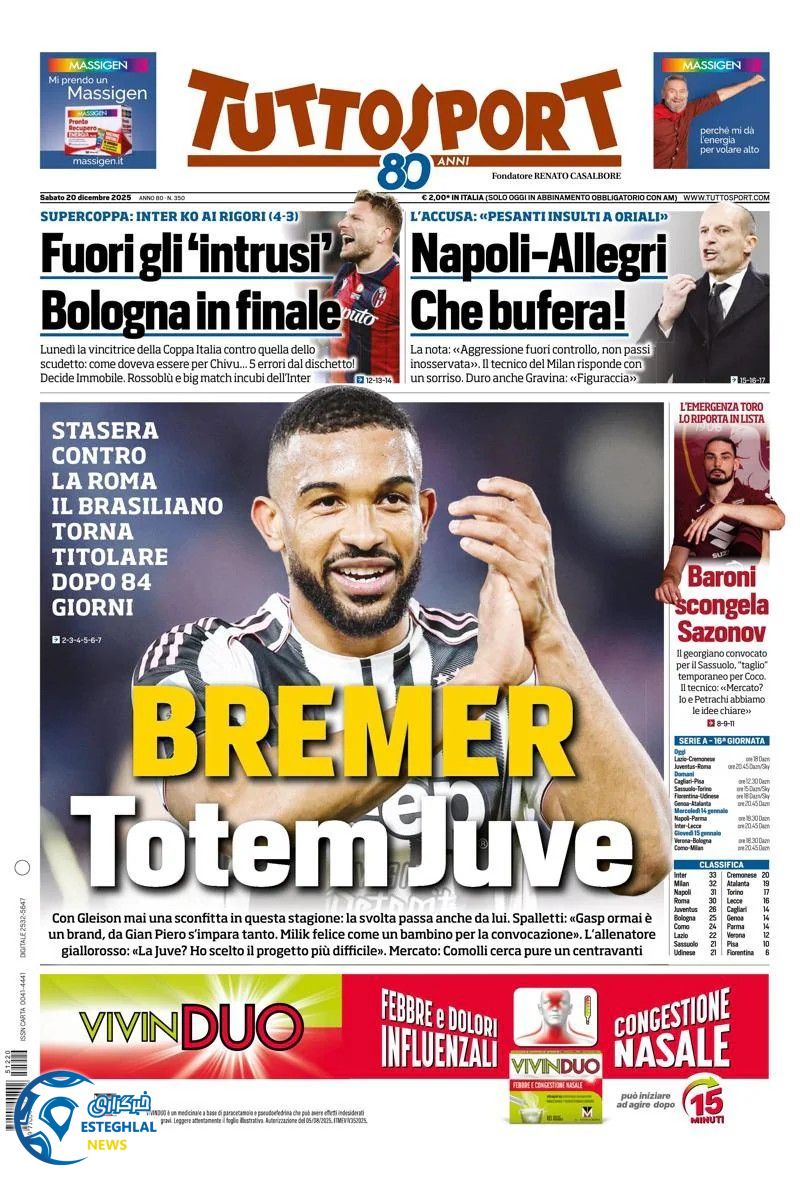 روزنامه  ورزشی توتو اسپورت شنبه 29 آذر 1404 