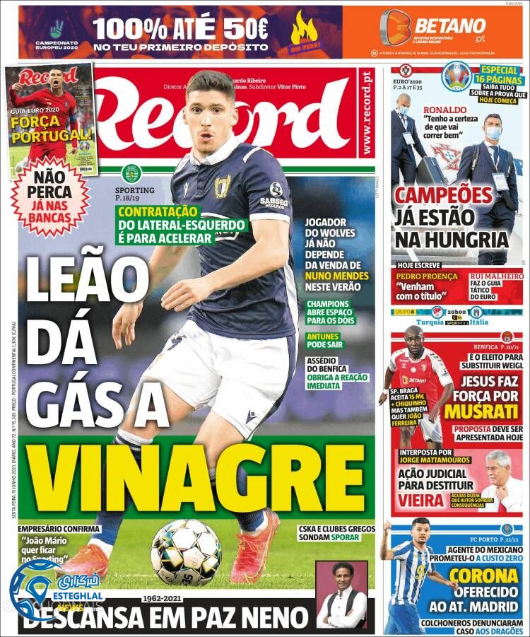 روزنامه ورزشی رکورد جمعه 21 خرداد 1400