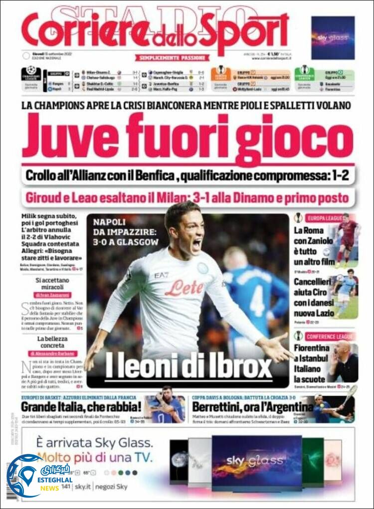 روزنامه ورزشی کوریره دلو اسپورت پنجشنبه 24 شهریور 1401